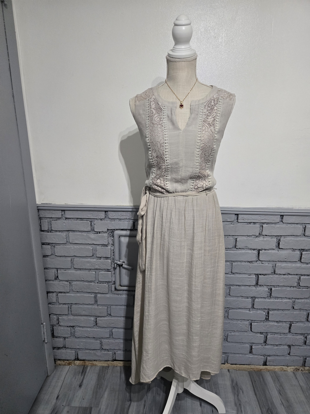 Apt. 9 Sleeveless Lace-Detail Midi Dress in Light Beige